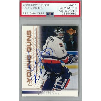 2000/01 Upper Deck #411 Rick DiPietro Young Guns RC PSA 10 Auto AUTH *0583 (Reed Buy)