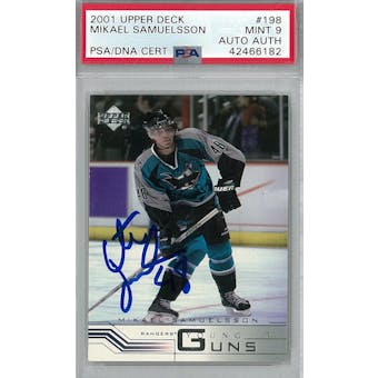 2001/02 Upper Deck #198 Mikael Samuelsson Young Guns RC PSA 9 Auto AUTH *6182 (Reed Buy)