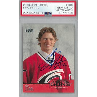 2003/04 Upper Deck #206 Eric Staal Young Guns RC PSA 10 Auto AUTH *8618 (Reed Buy)