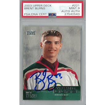 2003/04 Upper Deck #221 Brent Burns Young Guns RC PSA 9 Auto AUTH *0543 (Reed Buy)