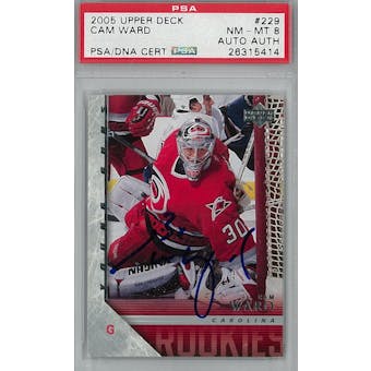 2005/06 Upper Deck #229 Cam Ward Young Guns RC PSA 8 Auto AUTH *5414 (Reed Buy)