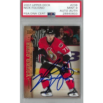2007/08 Upper Deck #238 Nick Foligno Young Guns RC PSA 9 Auto AUTH *0603 (Reed Buy)