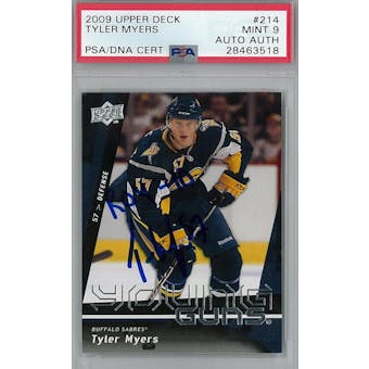 2009/10 Upper Deck #214 Tyler Myers Young Guns RC PSA 9 Auto AUTH *3518 (Reed Buy)