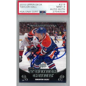 2010/11 Upper Deck #219 Taylor Hall Young Guns RC PSA 9 Auto AUTH *0535 (Reed Buy)