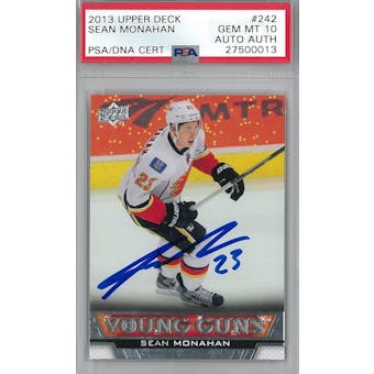 2013-14 Upper Deck #242 Sean Monahan Young Guns RC PSA 10 Auto AUTH *0013 (Reed Buy)