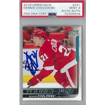 2018/19 Upper Deck #231 Dennis Cholowski Young Guns RC PSA 9 Auto AUTH *6936 (Reed Buy)