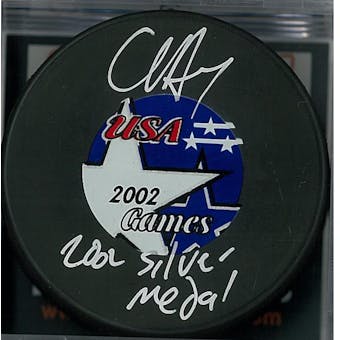 Chris Drury Autographed USA 2002 Olympic Hockey Puck (DACW COA)