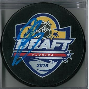 Jeremy Bracco Autographed 2015 Draft Hockey Puck (Cojo COA)