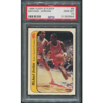 1986/87 Fleer Stickers Basketball #8 Michael Jordan Rookie PSA 10 (GEM MT)