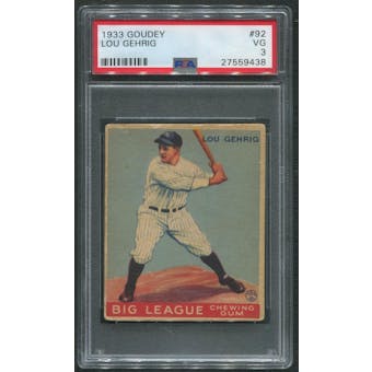 1933 Goudey Baseball #92 Lou Gehrig PSA 3 (VG)