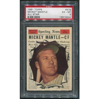 1961 Topps Baseball #578 Mickey Mantle All Star PSA 6 (EX-MT)