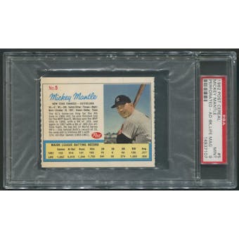 1962 Post Cereal #5 Mickey Mantle Perforated Ad Back Life Mag PSA 9 (MINT)