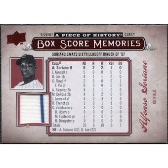 2008 Upper Deck UD A Piece of History Box Score Memories Jersey #BSM10 Alfonso Soriano