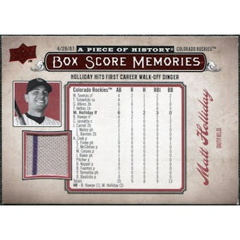 2008 Upper Deck UD A Piece of History Box Score Memories Jersey #BSM18 Matt Holliday
