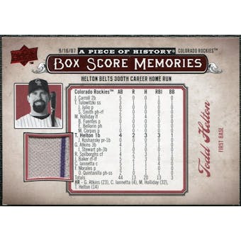 2008 Upper Deck UD A Piece of History Box Score Memories Jersey #BSM19 Todd Helton