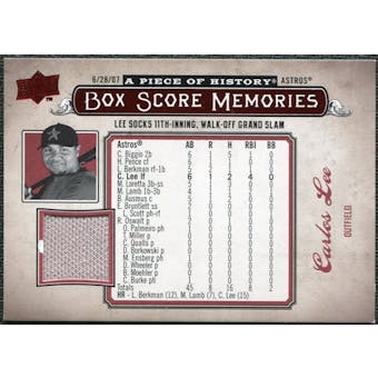 2008 Upper Deck UD A Piece of History Box Score Memories Jersey #BSM27 Carlos Lee