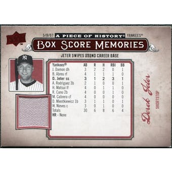 2008 Upper Deck UD A Piece of History Box Score Memories Jersey #BSM39 Derek Jeter