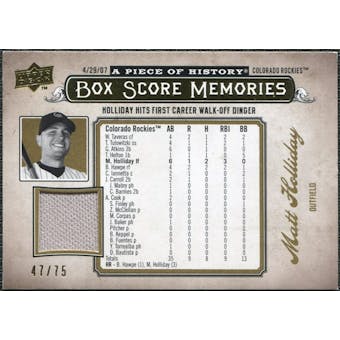 2008 Upper Deck UD A Piece of History Box Score Memories Jersey Gold #BSM18 Matt Holliday /75