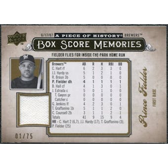 2008 Upper Deck UD A Piece of History Box Score Memories Jersey Gold #BSM33 Prince Fielder /75