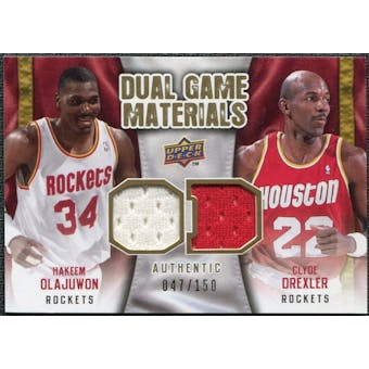 2009/10 Upper Deck Game Materials Dual Gold #DGOD Clyde Drexler Hakeem Olajuwon /150