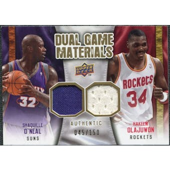 2009/10 Upper Deck Game Materials Dual Gold #DGOO Hakeem Olajuwon Shaquille O'Neal /150