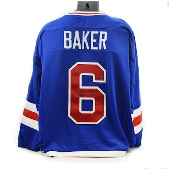 Bill Baker Autographed USA Miracle on Ice Blue Jersey w/ Miracle on Ice (DACW COA)
