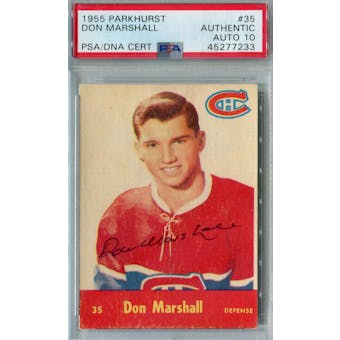1955/56 Parkhurst Hockey #35 Don Marshall PSA AUTH Auto 10 *7233 (Reed Buy)
