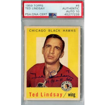 1959/60 Topps Hockey #6 Ted Lindsay PSA AUTH Auto 10 HHOF 66 *7239 (Reed Buy)