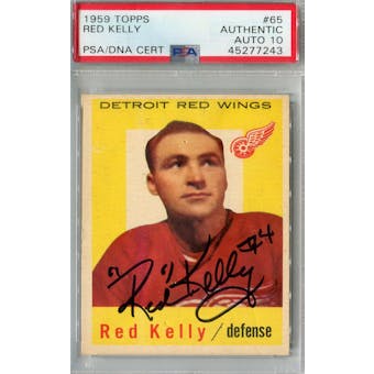 1959/60 Topps Hockey #65 Red Kelly PSA AUTH Auto 10 *7243 (Reed Buy)
