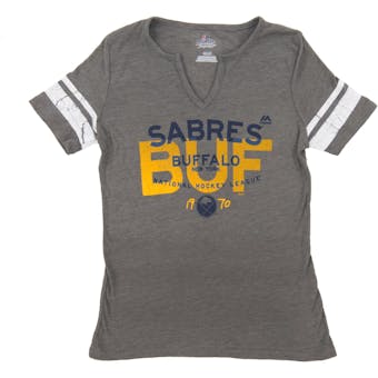 Buffalo Sabres Majestic Grey Tag Up Womans V-Neck Tri-Blend Tee Shirt