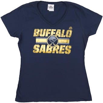 Buffalo Sabres Majestic Navy Stick To Stick Womans V-Neck Tee Shirt