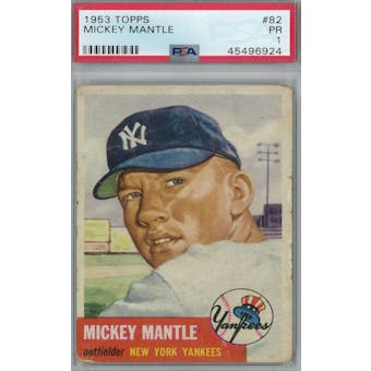 1953 Topps Baseball #82 Mickey Mantle PSA 1 (Poor) *6924 (Reed Buy)