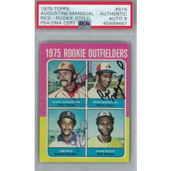 1975 Topps Baseball #616 Jim Rice RC Augustine/Mangual/Rice PSA AUTH Auto 9 *9487 (Reed Buy)