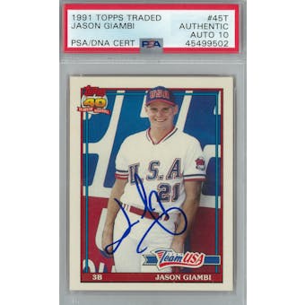 1991 Topps Traded Baseball #45T Jason Giambi RC PSA AUTH Auto 10 *9502 (Reed Buy)