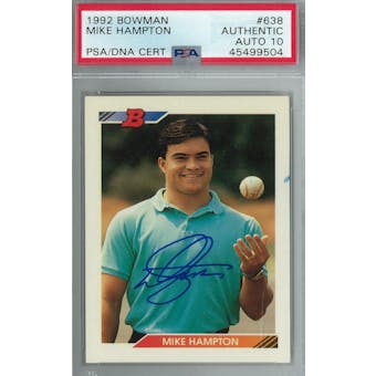 1992 Bowman Baseball #638 Mike Hampton RC PSA AUTH Auto 10 *9504 (Reed Buy)