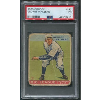 1933 Goudey Baseball #183 George Walberg Rookie PSA 1 (PR)