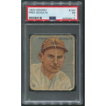 1933 Goudey Baseball #190 Fred Schulte Rookie PSA 1 (PR)