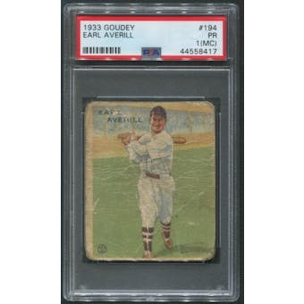 1933 Goudey Baseball #194 Earl Averill Rookie PSA 1 (PR) (MC)