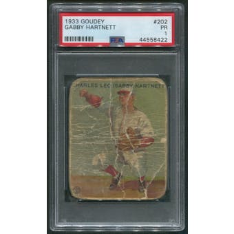 1933 Goudey Baseball #202 Gabby Hartnett Rookie PSA 1 (PR)