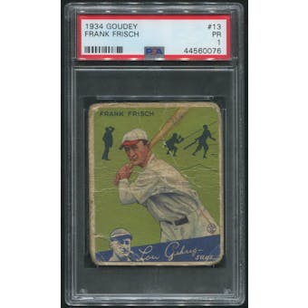 1934 Goudey Baseball #13 Frank Frisch PSA 1 (PR)