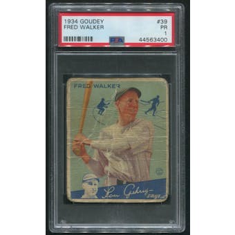 1934 Goudey Baseball #39 Fred Walker Rookie PSA 1 (PR)