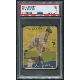 1934 Goudey Baseball #44 Tom Bridges PSA 1 (PR)