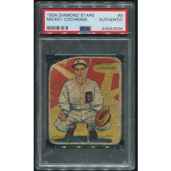 1934-36 Diamond Stars Baseball #9 Mickey Cochrane PSA Authentic