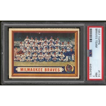 1957 Topps Baseball #114 Milwaukee Braves Team PSA 7 (NM)
