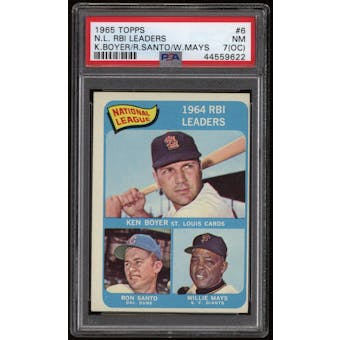 1965 Topps Baseball #6 NL RBI Leaders Willie Mays Ken Boyer Ron Santo PSA 7 (NM) (OC)