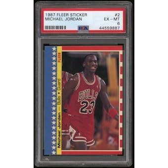 1987/88 Fleer Basketball #2 Michael Jordan Sticker PSA 6 (EX-MT)
