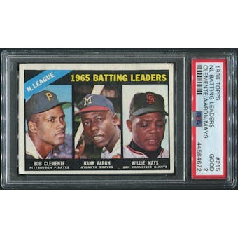 1966 Topps Baseball #215 NL Batting Leaders Roberto Clemente Hank Aaron Willie Mays PSA 2 (GOOD)