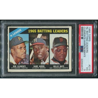 1966 Topps Baseball #215 NL Batting Leaders Roberto Clemente Hank Aaron Willie Mays PSA 3 (VG)