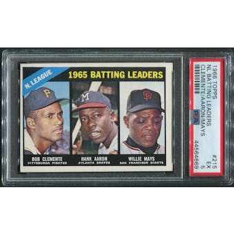 1966 Topps Baseball #215 NL Batting Leaders Roberto Clemente Hank Aaron Willie Mays PSA 5 (EX)