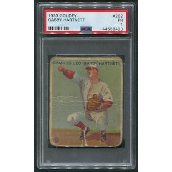 1933 Goudey Baseball #202 Gabby Hartnett Rookie PSA 1 (PR)